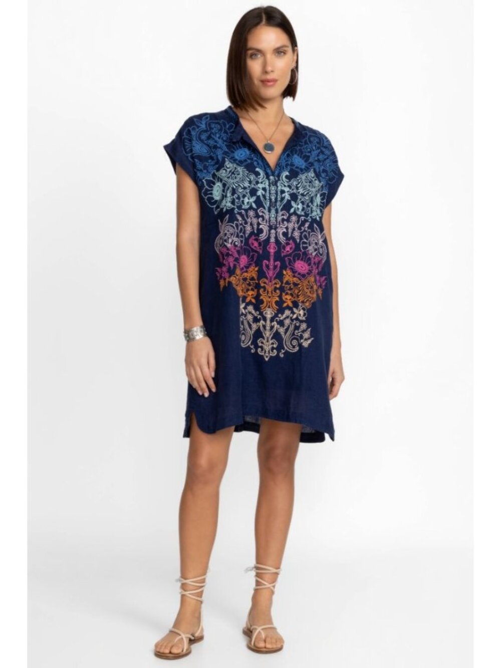 Johnny Was Biya Size S MISHTI DRESS Linen Mini Embroidered Shift